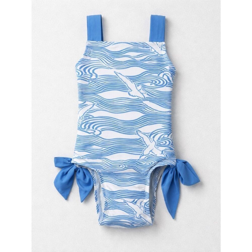 The BeaufortโBonnet Company Blue and white wave seagull print one-piece swimsuit